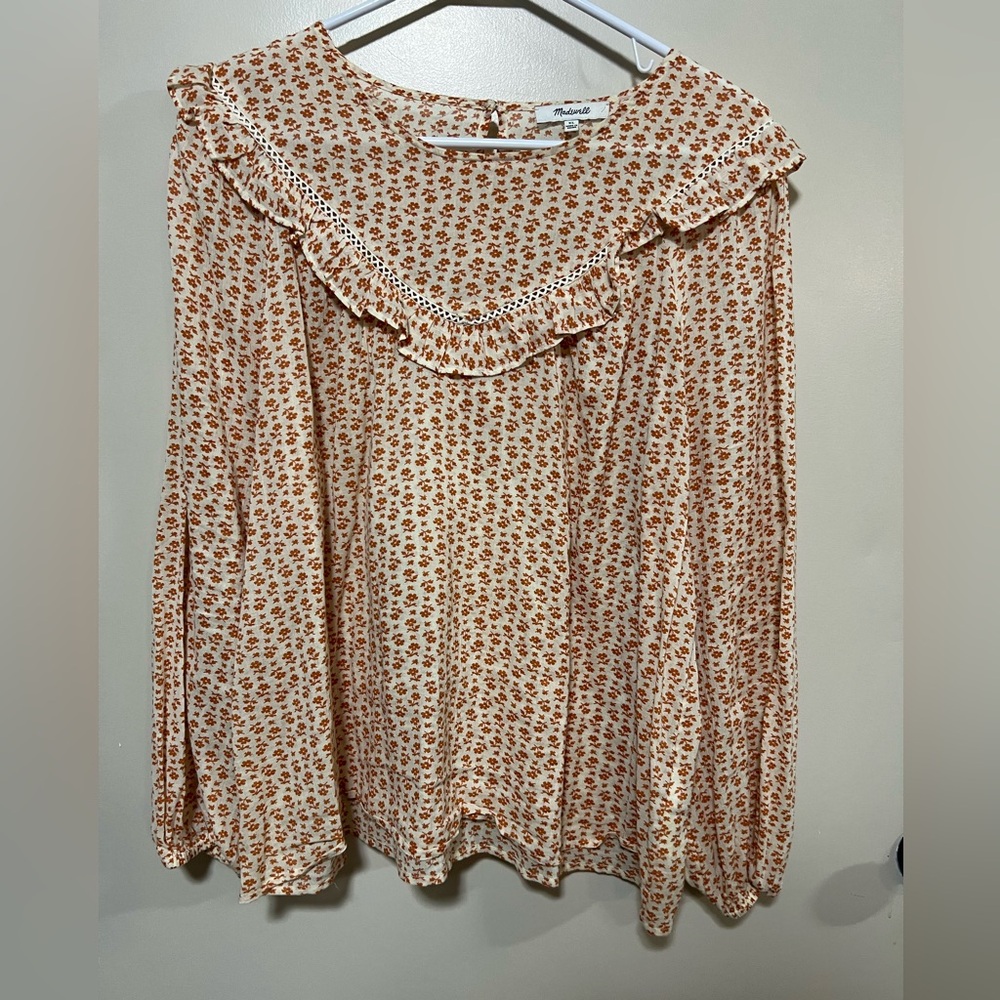 Madewell XL Floral Ruffled Blouse Long Sleeve Cottagecore Prairie top size XL